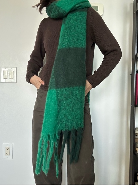 Roots Accessories - Roots Oversized Dark Green Plaid Fringe Scarf